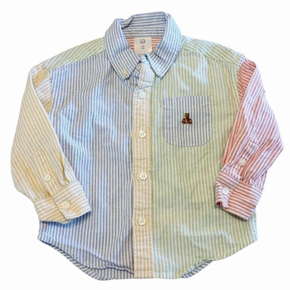 Baby Gap Striped Oxford Dress Shirt Boys Size 3 Years 3T Preppy Button Down
